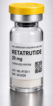 RETATRUTIDE metabolic signaling research 20 mg lyophilized peptide vial for laboratory use.